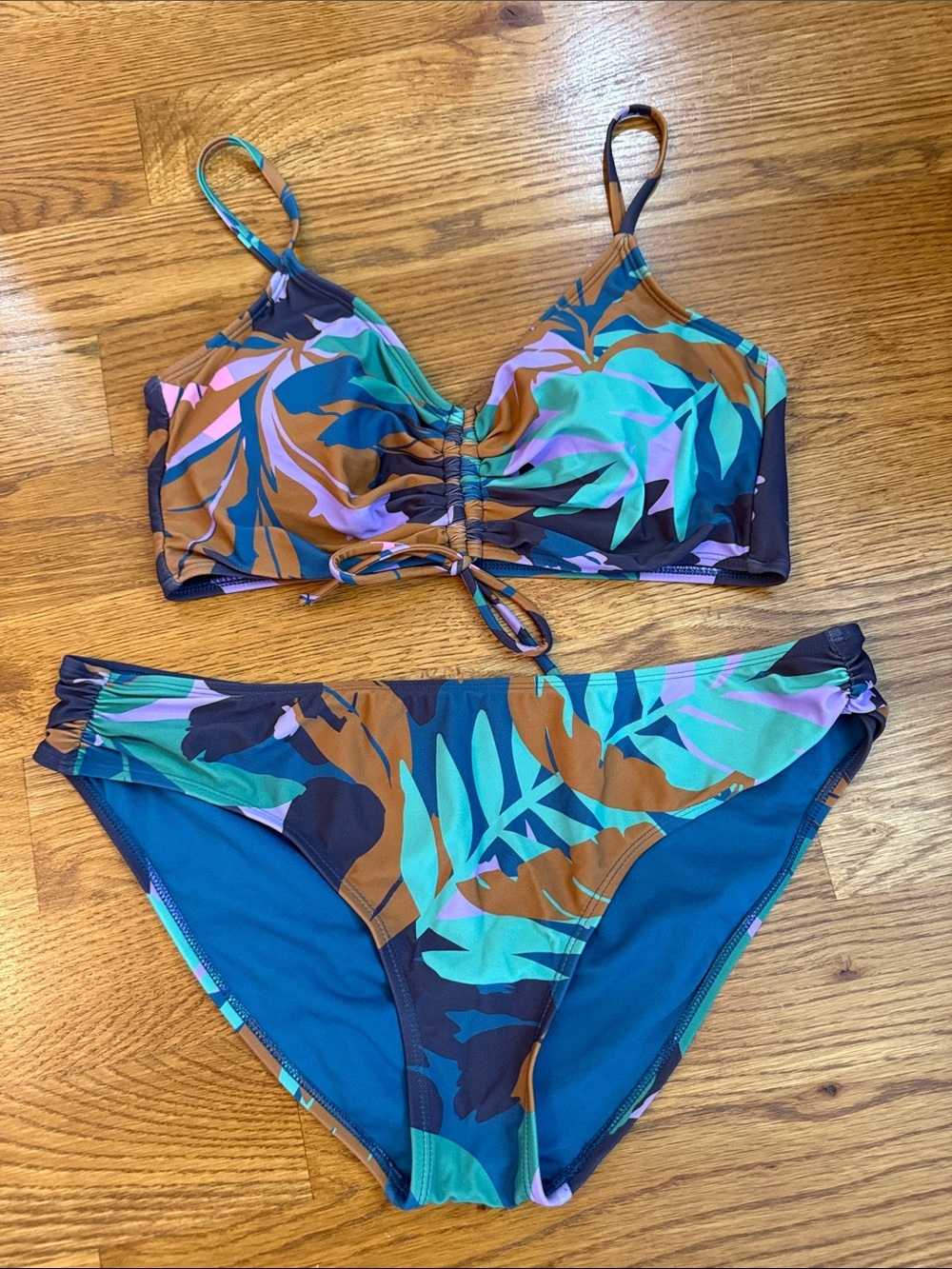 Shade & Shore Tropical Leaf Bikini Set Size Large 12-14 Multicolor